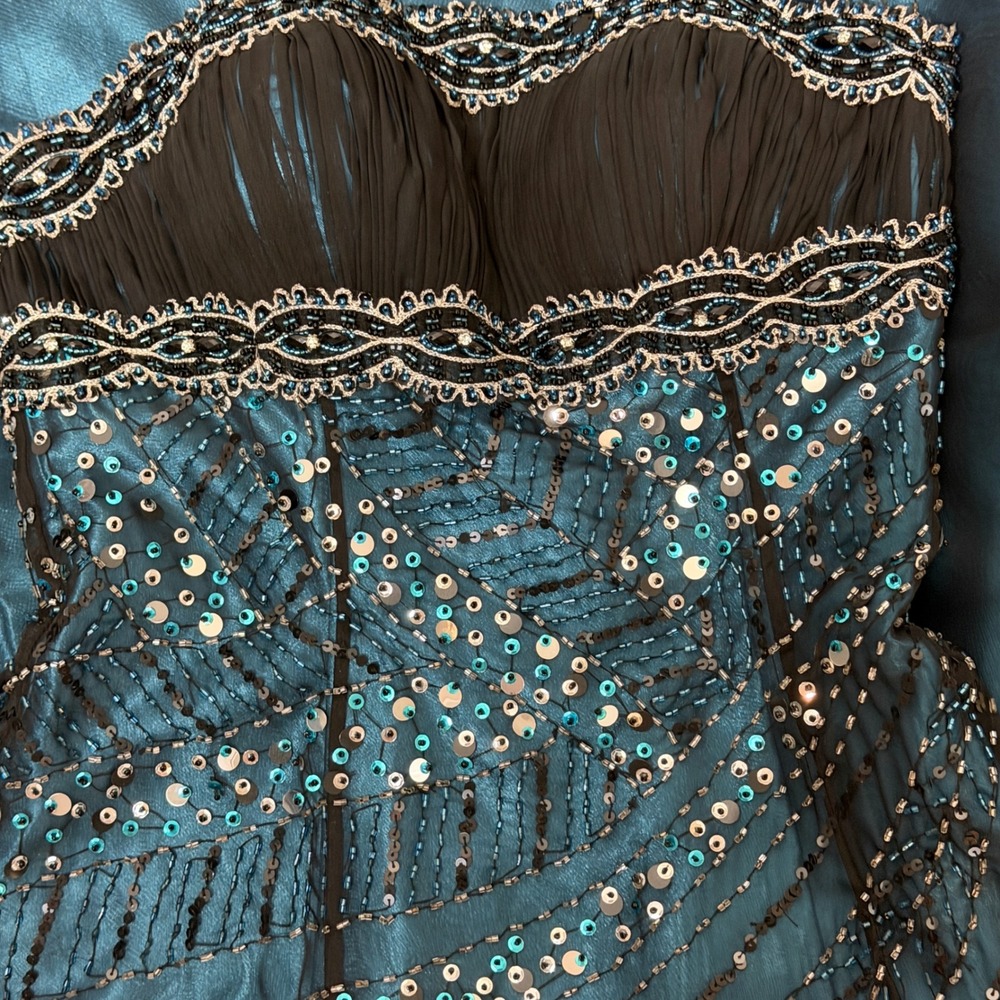 Aspeed Gown Women 4 Teal Black Beaded Sequin Formal Prom Y2K EUC